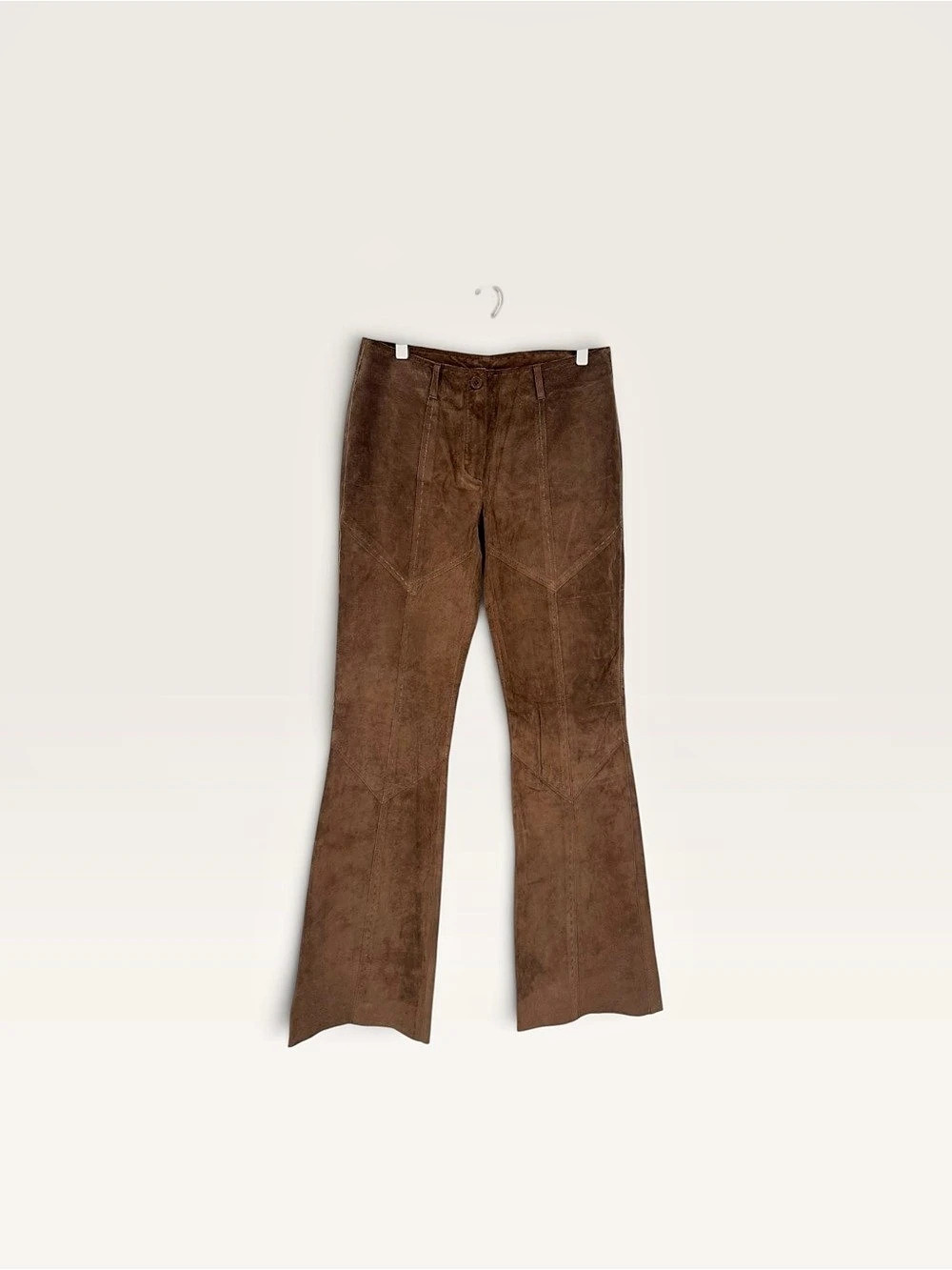 Vintage Y2K Thalian Xtract Brown 100% Pig Suede Leather Flare Pants Size 6